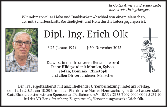 Traueranzeige von Erich Olk von merkurtz