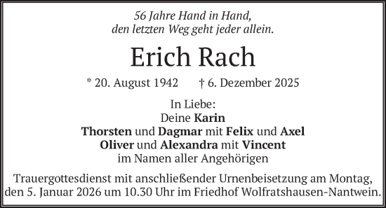 Traueranzeige von Erich Rach von merkurtz