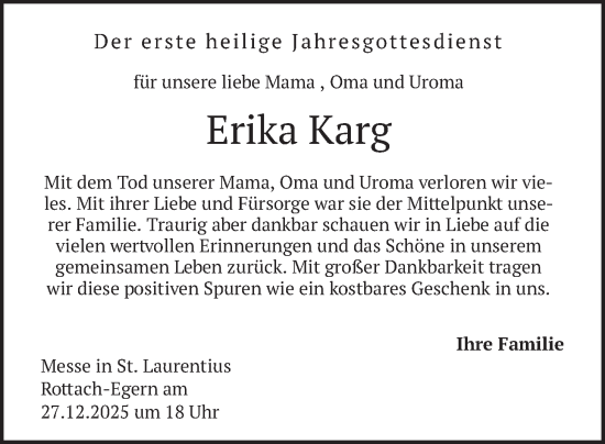 Traueranzeige von Erika Karg von merkurtz