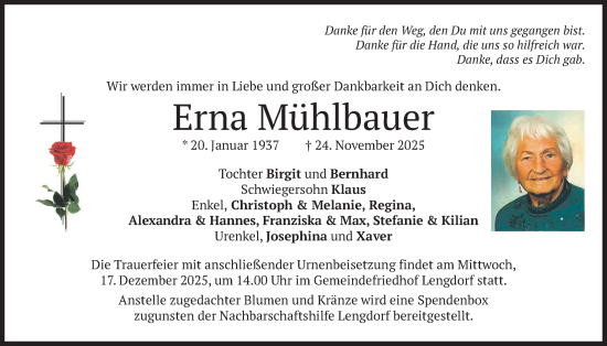 Traueranzeige von Erna Mühlbauer von merkurtz