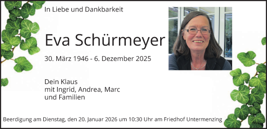 Traueranzeige von Eva Schürmeyer von merkurtz