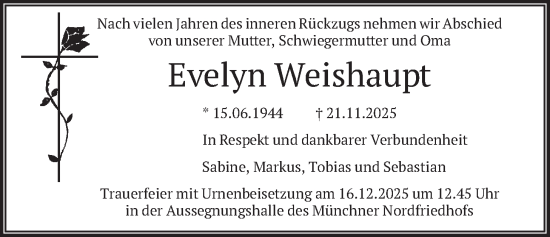 Traueranzeige von Evelyn Weishaupt von merkurtz
