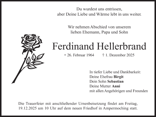 Traueranzeige von Ferdinand Hellerbrand von merkurtz