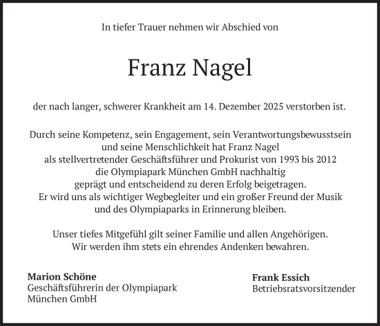 Traueranzeige von Franz Nagel von merkurtz