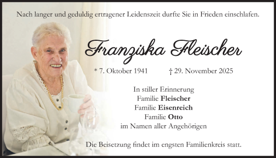 Traueranzeige von Franziska Fleischer von merkurtz