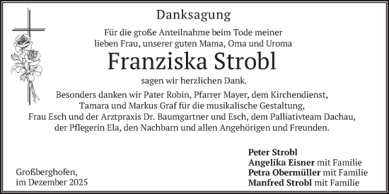 Traueranzeige von Franziska Strobl von merkurtz