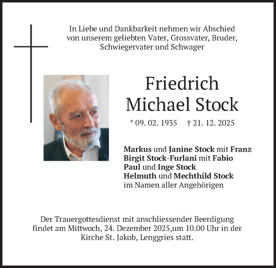 Traueranzeige von Friedrich Michael Stock von merkurtz