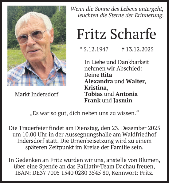 Traueranzeige von Fritz Scharfe von merkurtz
