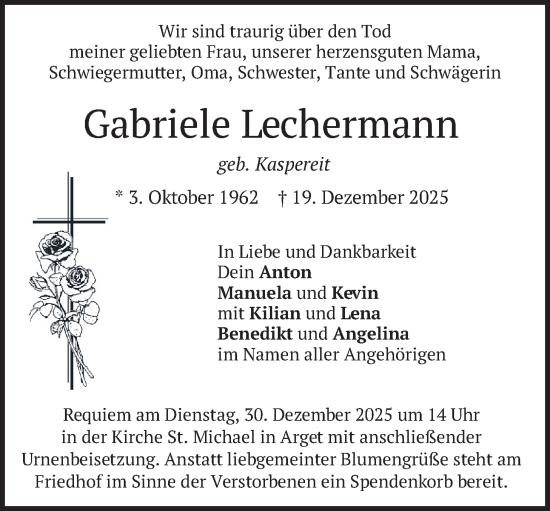 Traueranzeige von Gabriele Lechermann von merkurtz