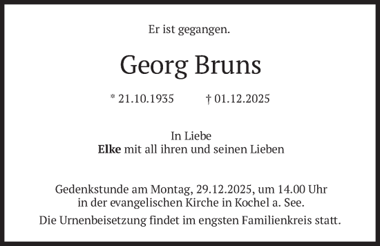 Traueranzeige von Georg Bruns von merkurtz
