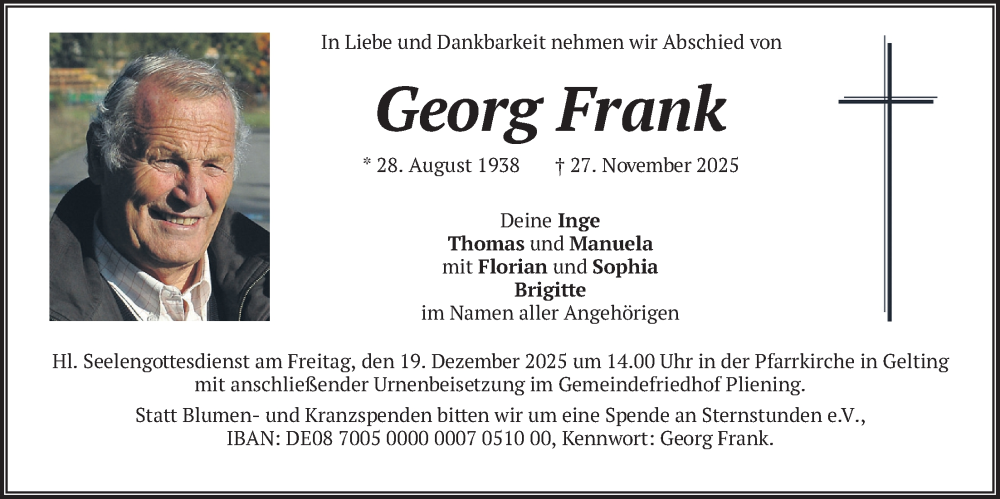  Traueranzeige für Georg Frank vom 13.12.2025 aus merkurtz