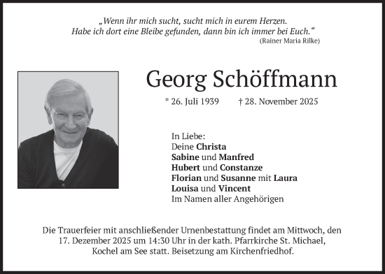 Traueranzeige von Georg Schöffmann von merkurtz