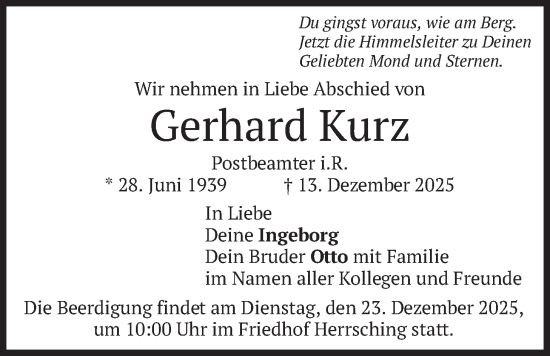 Traueranzeige von Gerhard Kurz von merkurtz