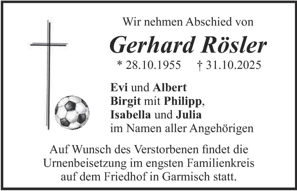  Traueranzeige für Gerhard Rösler vom 13.12.2025 aus merkurtz
