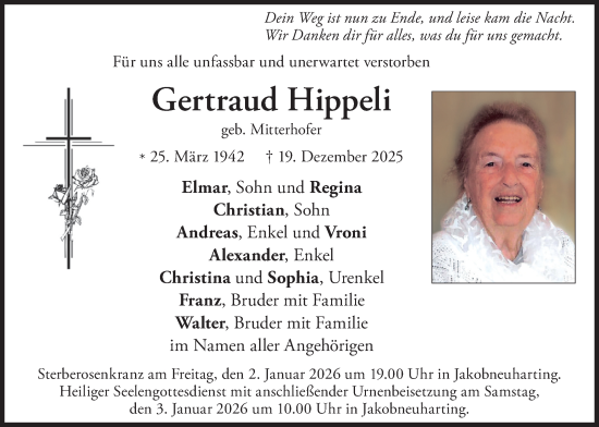 Traueranzeige von Gertraud Hippeli von merkurtz