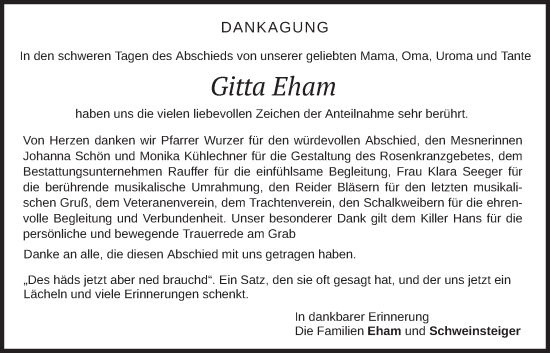 Traueranzeige von Gitta Eham von merkurtz