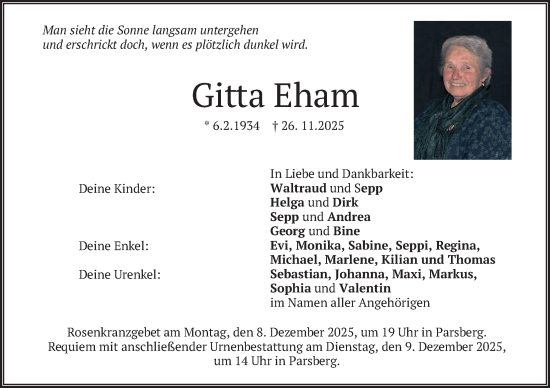 Traueranzeige von Gitta Eham von merkurtz