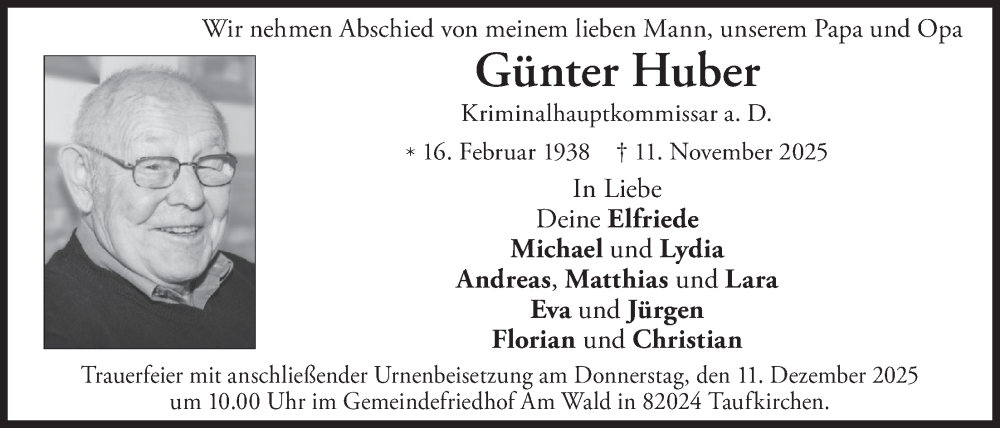  Traueranzeige für Günter Huber vom 06.12.2025 aus merkurtz