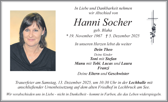 Traueranzeige von Hanni Socher von merkurtz