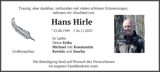 Traueranzeige von Hans Hirle von merkurtz