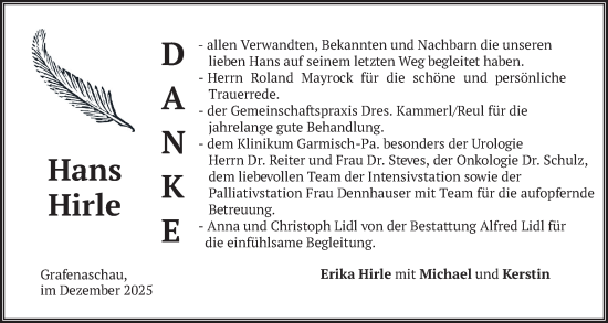 Traueranzeige von Hans Hirle von merkurtz