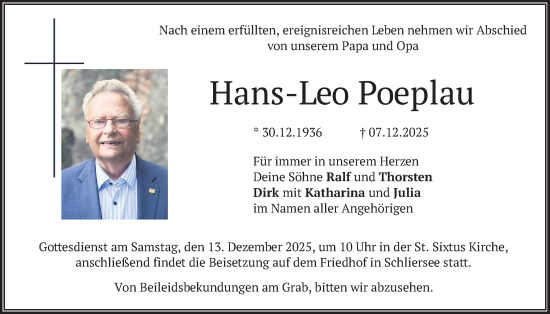 Traueranzeige von Hans-Leo Poeplau von merkurtz