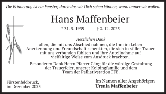 Traueranzeige von Hans Maffenbeier von merkurtz