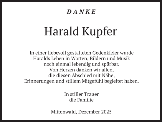 Traueranzeige von Harald Kupfer von merkurtz