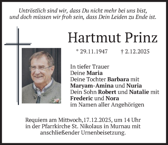 Traueranzeige von Hartmut Prinz von merkurtz