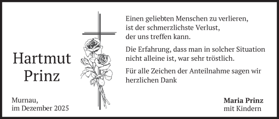 Traueranzeige von Hartmut Prinz von merkurtz