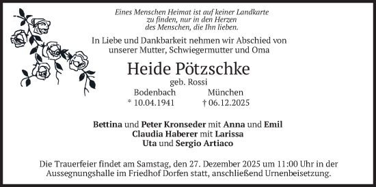 Traueranzeige von Heide Pötzschke von merkurtz
