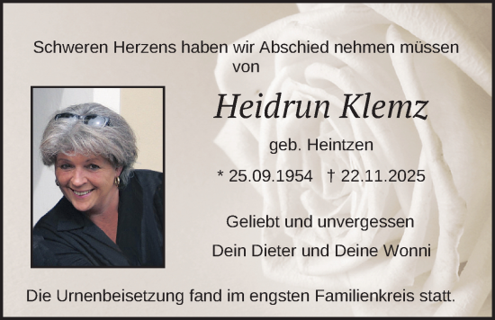 Traueranzeige von Heidrun Klemz von merkurtz