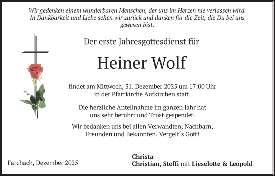 Traueranzeige von Heiner Wolf von merkurtz