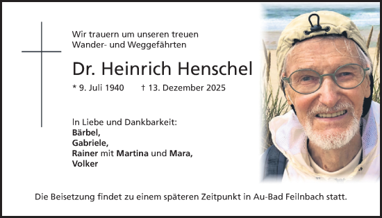 Traueranzeige von Heinrich Henschel von merkurtz