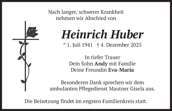 Traueranzeige von Heinrich Huber von merkurtz