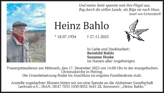 Traueranzeige von Heinz Bahlo von merkurtz
