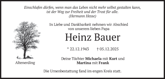 Traueranzeige von Heinz Bauer von merkurtz