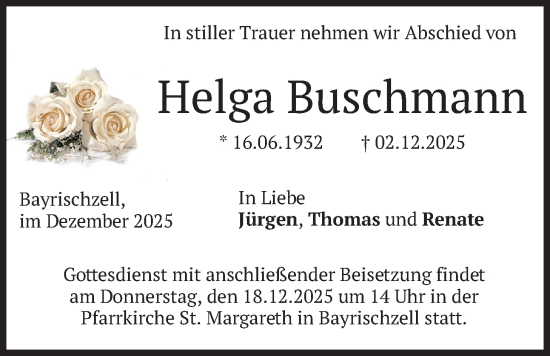 Traueranzeige von Helga Buschmann von merkurtz