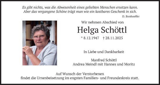 Traueranzeige von Helga Schöttl von merkurtz