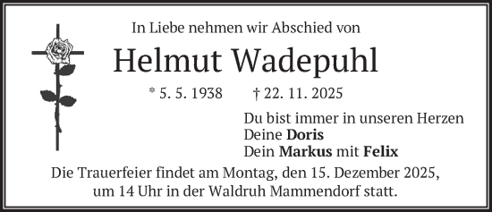 Traueranzeige von Helmut Wadepuhl von merkurtz