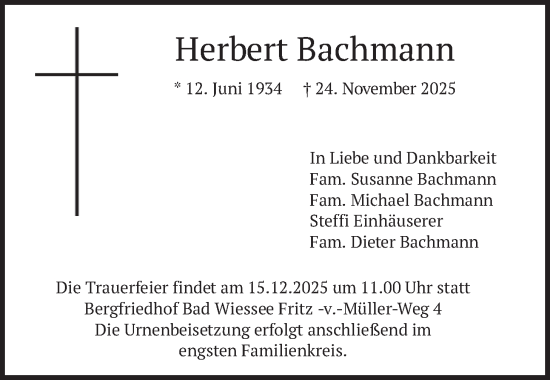 Traueranzeige von Herbert Bachmann von merkurtz