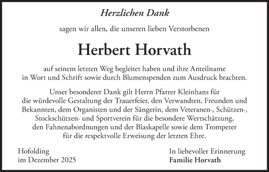 Traueranzeige von Herbert Horvath von merkurtz