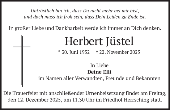Traueranzeige von Herbert Jüstel von merkurtz