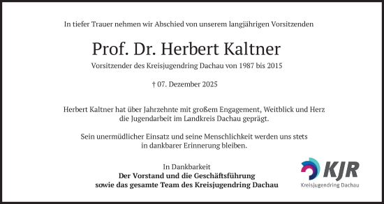 Traueranzeige von Herbert Kaltner von merkurtz