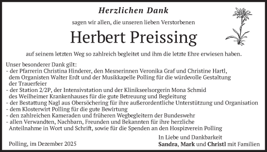 Traueranzeige von Herbert Preissing von merkurtz