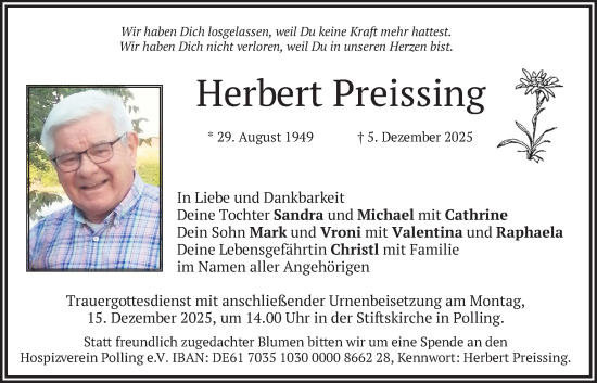 Traueranzeige von Herbert Preissing von merkurtz