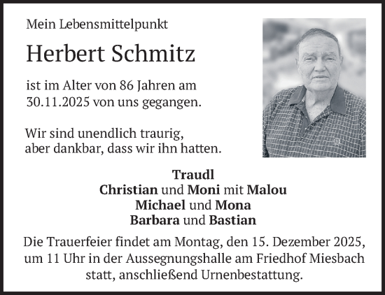 Traueranzeige von Herbert Schmitz von merkurtz