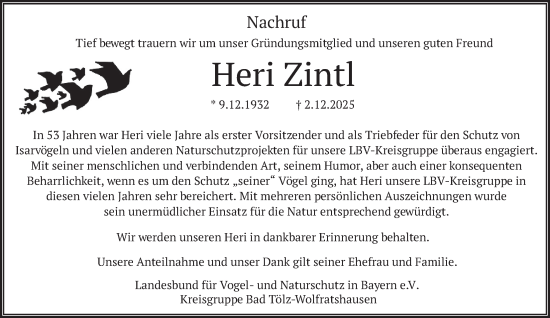 Traueranzeige von Heri Zintl von merkurtz