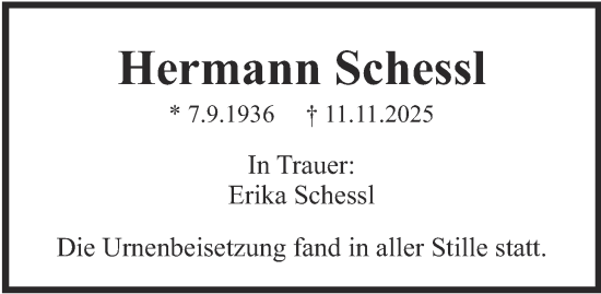 Traueranzeige von Hermann Schessl von merkurtz