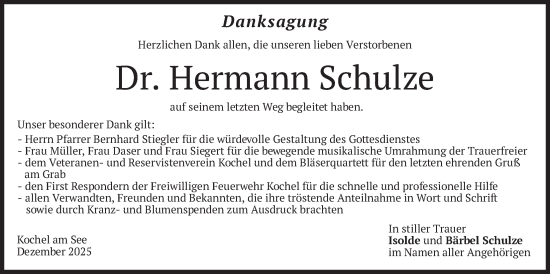 Traueranzeige von Hermann Schulze von merkurtz